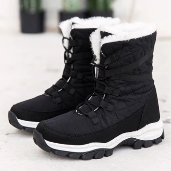 2021 г., Дамски зимни обувки на платформа, зимни обувки от дебел плюш, непромокаеми обувки, модни дамски зимни обувки на топло меху, botas mujer