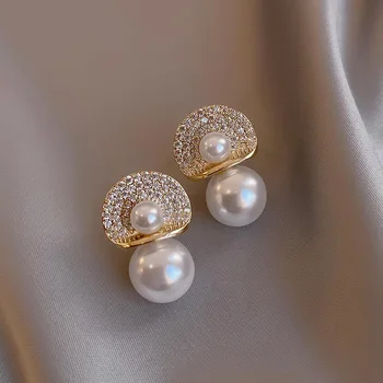 Корейската мода лека луксозна светкавица диамантени перлени обеци, дамски обеци темперамент студен вятър 2022 нови обеци
