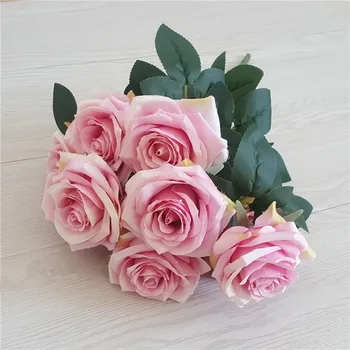Моделиране На 10 Глави Рози Букет Изкуствени Цветя, Сватбена Украса Роза Букет На Булката Аксесоари За Дома Фалшив Букет Цветя