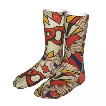Мъжки Вело Съвременни Комични Чорапи В стил Поп-арт, Памучни Компресия Чорапи Bang Wow Boom Pow, Дамски Чорапи 25