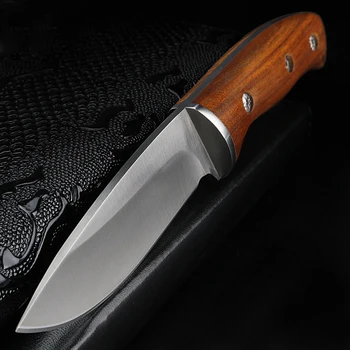 Открит нож с фиксирано острие с Висока твърдост къмпинг ловен нож Нож за самозащита с дървена дръжка 12