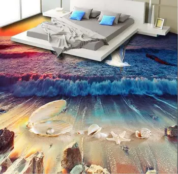 потребителски 3d подове самозалепващи се тапети плажни вълни 3d стикери за стени на Баня, басейн Водоустойчив етаж 2020