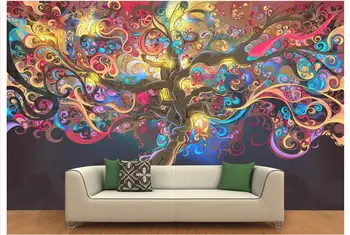 потребителски снимки на тапети 3d стенописи тапети цветна светлина магическо дърво на фон на стената картини, стенни тапети за декорация на дома