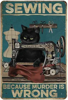 Ретро Постер Метален Знак на Черна Котка, Шиене, Защото Убийството е грешно Плакат Реколта Репродукция Метален Знак декор чиния