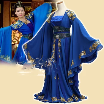 Синьо женски костюм с бродерия Hanfu за телевизионни пиеси The Four Great Captors Констебли Класически танц Hanfu