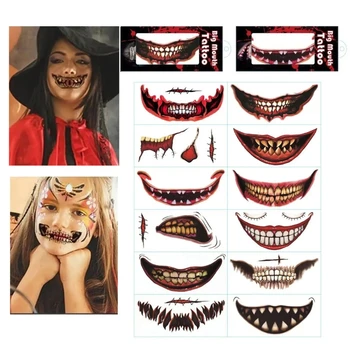 Хелоуин Клоун Ужас Устата Татуировки Етикети Временни Татуировки Етикети за Лице Томбола Подпори за Хелоуин Cosplay Вечерни Декор 25